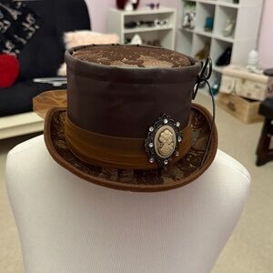 Brown Steampunk Top Hat with Cameo